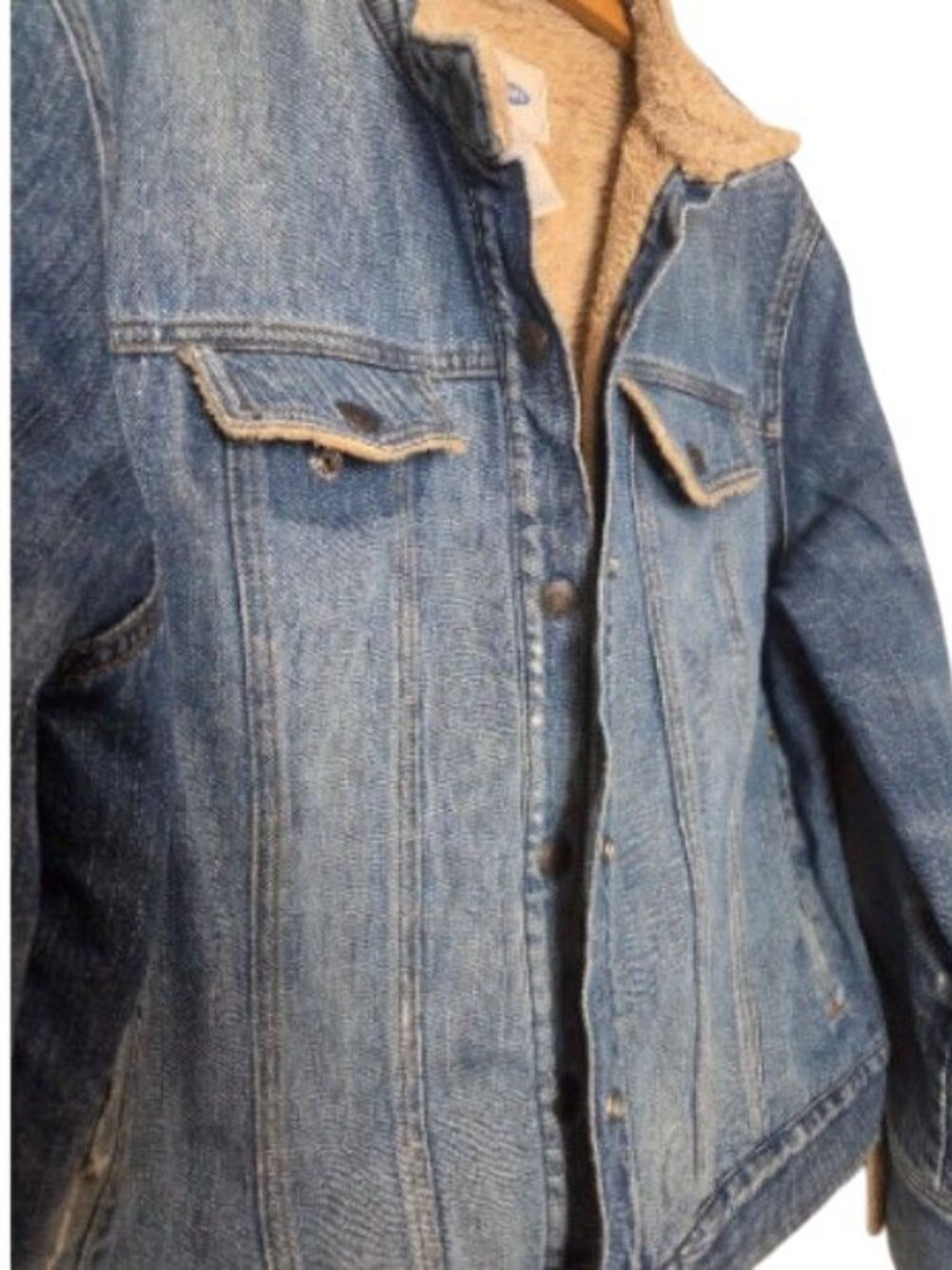 Vintage Old Navy Sherpa Lined Denim Jacket Medium Wash Blue Jean Trucker Coat - Picture 6 of 13